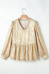 Shimmering Frilled V Neck Puff Sleeve Babydoll Blouse
