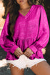 Shimmering Frilled V Neck Puff Sleeve Babydoll Blouse