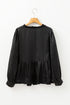 Shimmering Frilled V Neck Puff Sleeve Babydoll Blouse