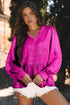 Shimmering Frilled V Neck Puff Sleeve Babydoll Blouse