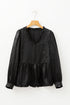 Shimmering Frilled V Neck Puff Sleeve Babydoll Blouse