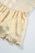 Shimmering Frilled V Neck Puff Sleeve Babydoll Blouse