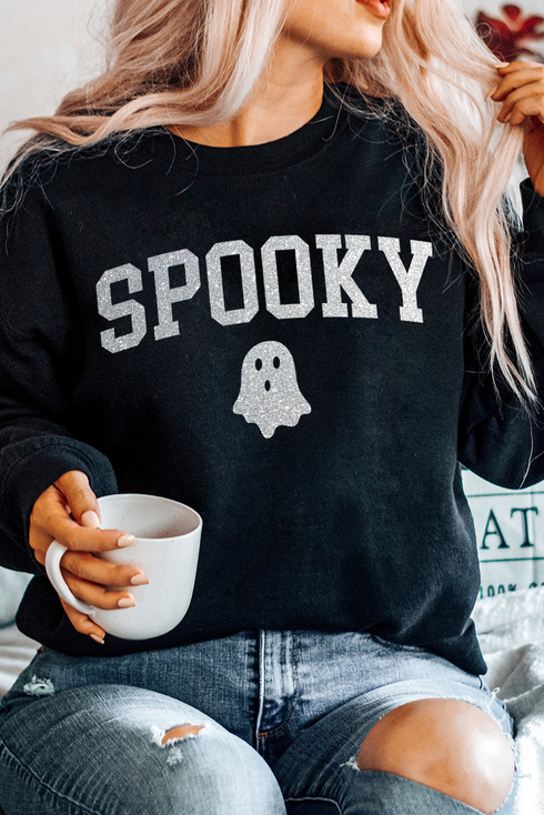Shimmering Ghost Graphic Relaxed Fit Pullover Sweatshirt