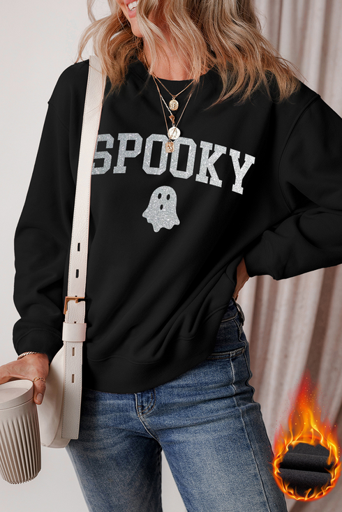 Shimmering Ghost Graphic Relaxed Fit Pullover Sweatshirt