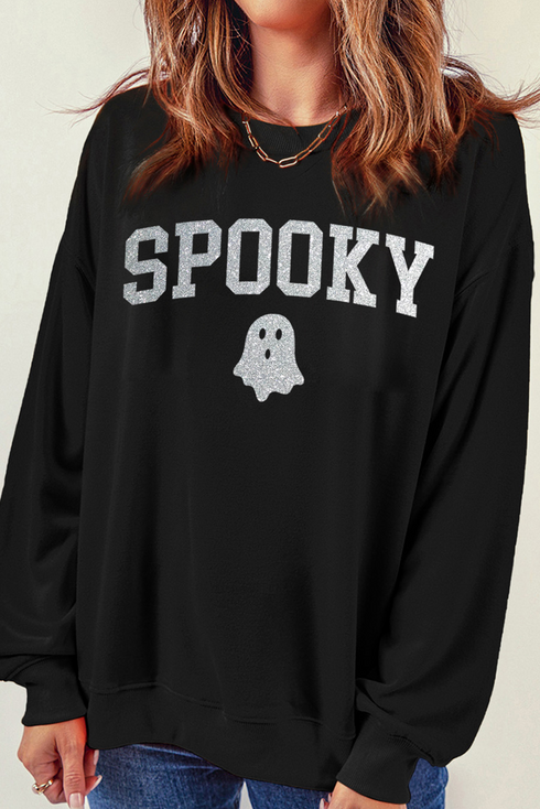 Shimmering Ghost Graphic Relaxed Fit Pullover Sweatshirt