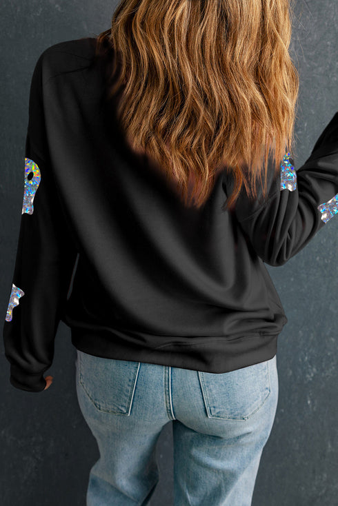 Shimmering Ghost Print Relaxed Fit Pullover Sweatshirt