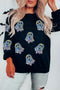 Shimmering Ghost Print Relaxed Fit Pullover Sweatshirt