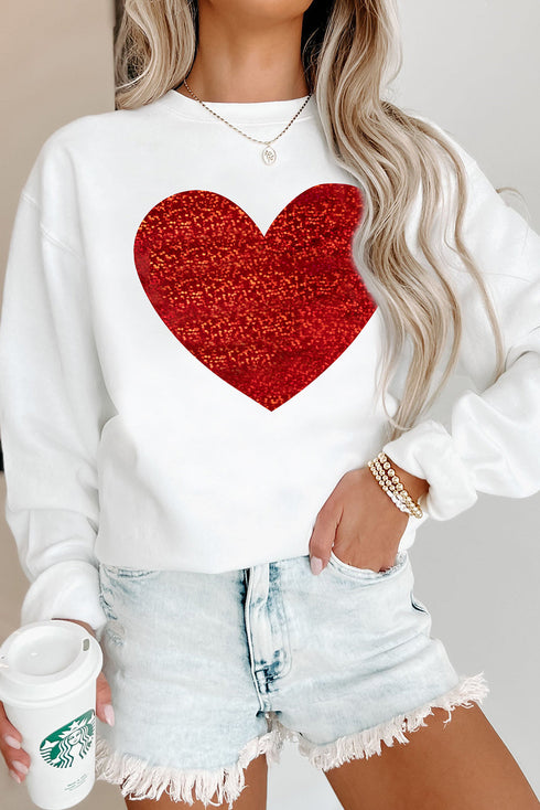 Shimmering Heart Graphic Long Sleeve Crewneck Pullover Sweatshirt