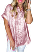 Shimmering Metallic Texture Short Sleeve Button Down Shirt