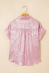 Shimmering Metallic Texture Short Sleeve Button Down Shirt