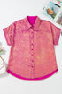 Shimmering Metallic Texture Short Sleeve Button Down Shirt