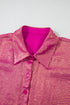 Shimmering Metallic Texture Short Sleeve Button Down Shirt
