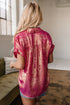 Shimmering Metallic Texture Short Sleeve Button Down Shirt