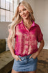 Shimmering Metallic Texture Short Sleeve Button Down Shirt