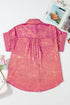 Shimmering Metallic Texture Short Sleeve Button Down Shirt