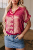 Shimmering Metallic Texture Short Sleeve Button Down Shirt