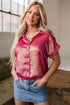 Shimmering Metallic Texture Short Sleeve Button Down Shirt