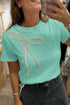 Shimmering Rhinestone Bow Detail Soft Cotton Blend Casual Tee