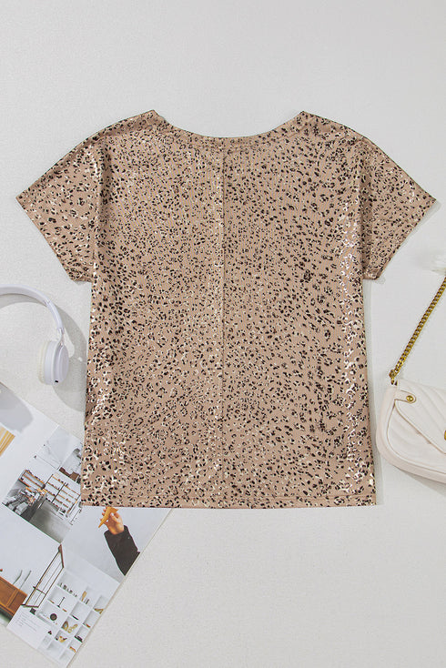 Shimmering Satin Animal Print Dolman Sleeve Relaxed Top
