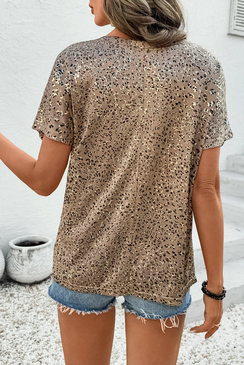 Shimmering Satin Animal Print Dolman Sleeve Relaxed Top