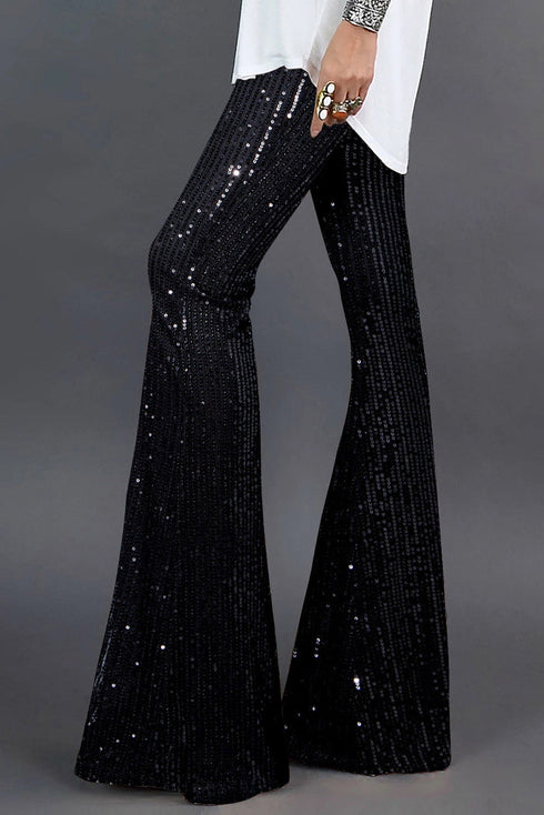 Shimmering Sequin Embellished Wide Leg Statement Pants