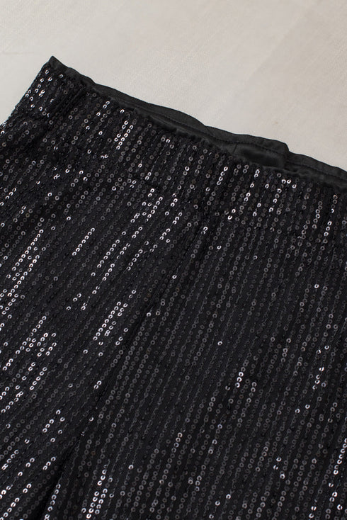Shimmering Sequin Embellished Wide Leg Statement Pants