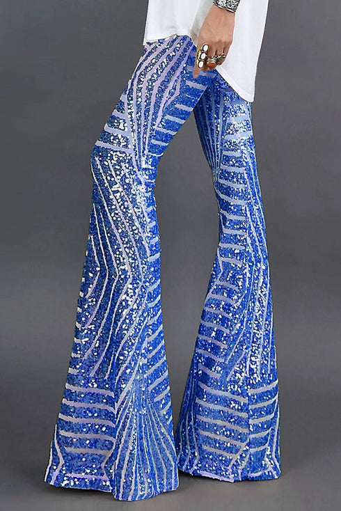 Shimmering Sequin Embellished Wide Leg Statement Pants