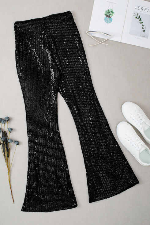 Shimmering Sequin Embellished Wide Leg Statement Pants