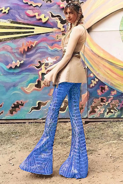Shimmering Sequin Embellished Wide Leg Statement Pants