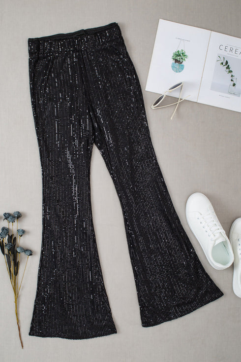 Shimmering Sequin Embellished Wide Leg Statement Pants