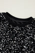 Shimmering Sequin Long Sleeve Crew Neck Cropped Blouse