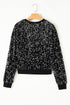 Shimmering Sequin Long Sleeve Crew Neck Cropped Blouse