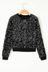 Shimmering Sequin Long Sleeve Crew Neck Cropped Blouse