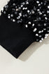 Shimmering Sequin Long Sleeve Crew Neck Cropped Blouse