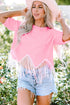 Shimmering Sequin Round Neck Fringed Hem Crop Top