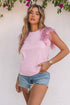 Shimmering Sequin Ruffle Sleeve Mesh Accent Top