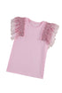 Shimmering Sequin Ruffle Sleeve Mesh Accent Top