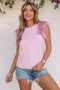Shimmering Sequin Ruffle Sleeve Mesh Accent Top