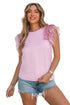 Shimmering Sequin Ruffle Sleeve Mesh Accent Top