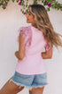 Shimmering Sequin Ruffle Sleeve Mesh Accent Top