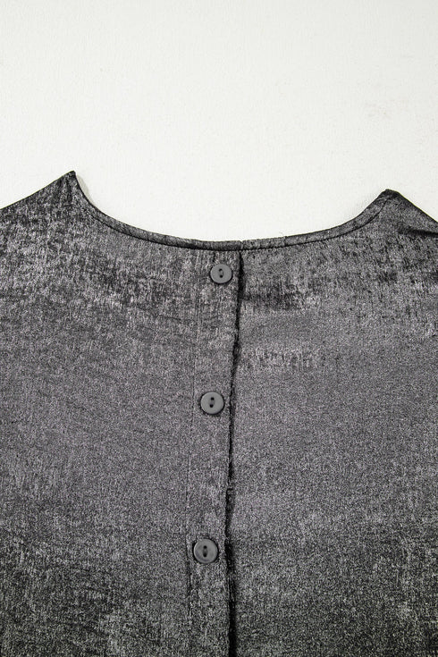 Shimmering Textured Ruffle Sleeve Woven Statement Top