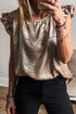 Shimmering Textured Ruffle Sleeve Woven Statement Top