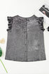 Shimmering Textured Ruffle Sleeve Woven Statement Top