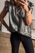 Shimmering Textured Ruffle Sleeve Woven Statement Top