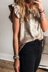 Shimmering Textured Ruffle Sleeve Woven Statement Top