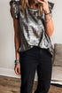 Shimmering Textured Ruffle Sleeve Woven Statement Top