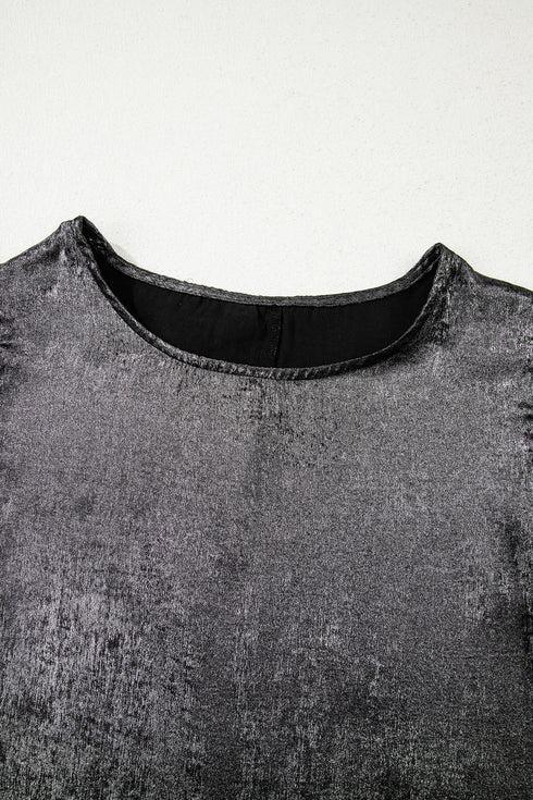 Shimmering Textured Ruffle Sleeve Woven Statement Top