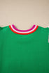 Shiny Striped Flutter Sleeve Round Neck Short Sleeve Sweater