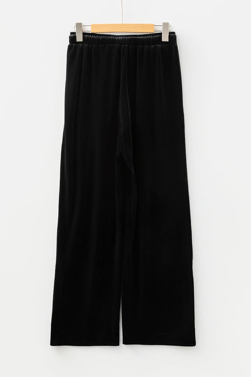 Shiny Velvet High Waist Drawstring Wide Leg Pants