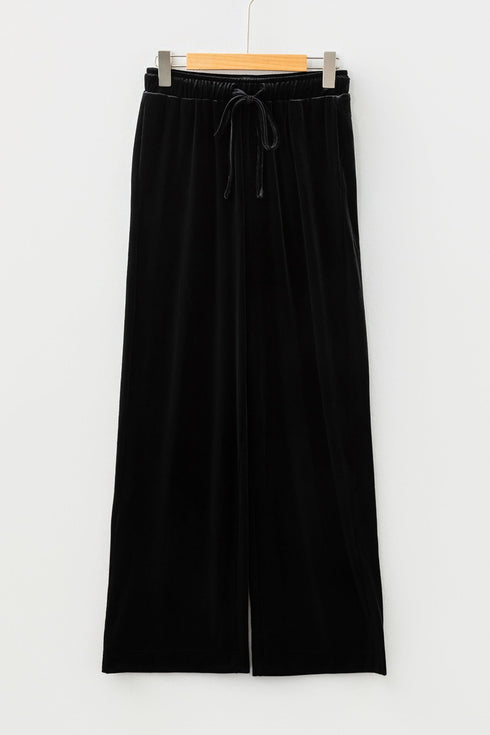 Shiny Velvet High Waist Drawstring Wide Leg Pants